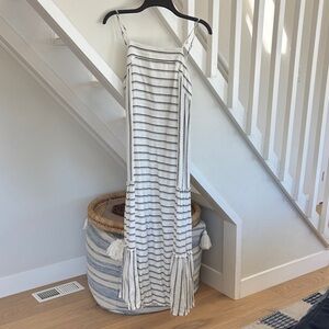 Splendid White and Navy Striped Tassel Maxi Dress